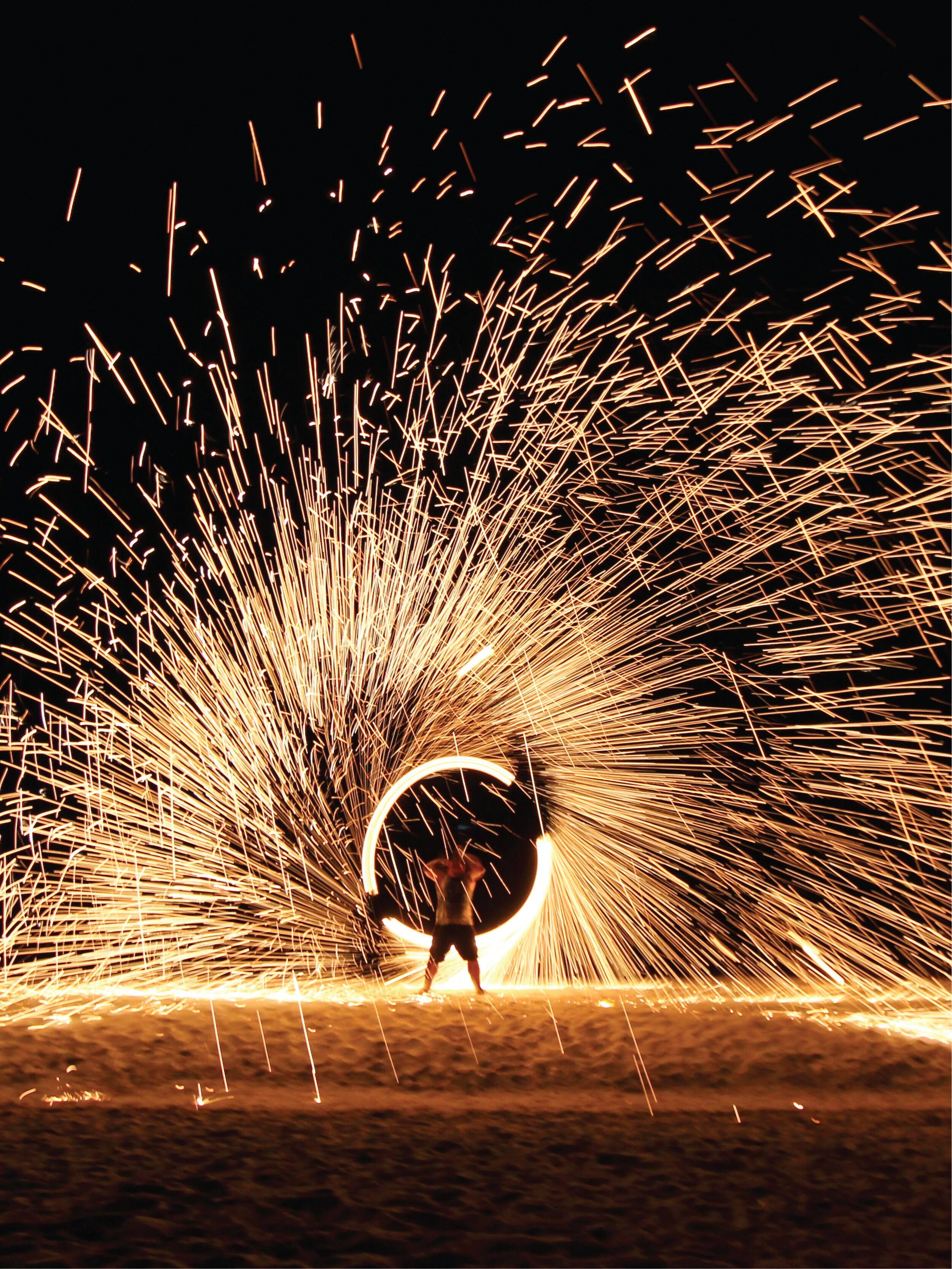 Image of a fire performance at Fire & Ice beach bar, a beachfront restaurant and bar