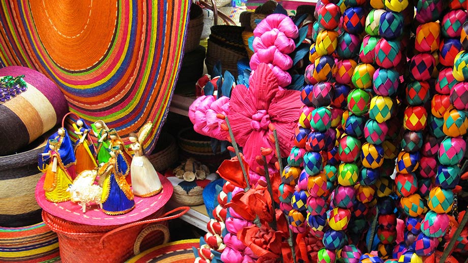 Colorful woven crafts displayed vibrantly, showcasing Mexican culture at Hacienda Xcanatun, Angsana Heritage Collection.