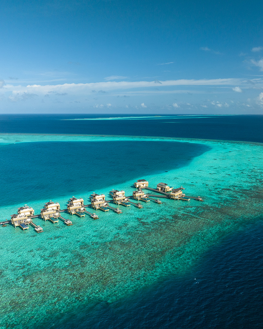 water villas above the lagoon in Maldives