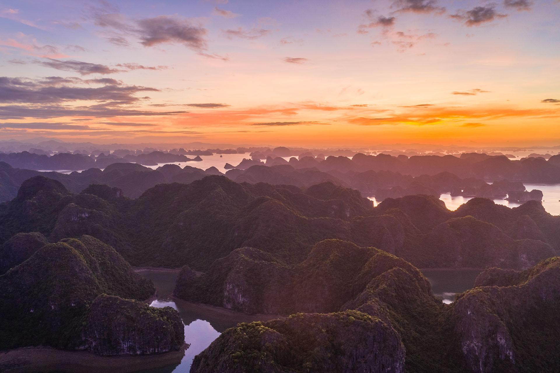 vietnam island aerial view with sunset